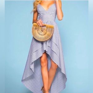 Blue striped high-low dress